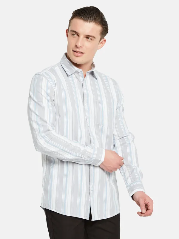 METTLE Vertical Striped Cotton Casual Shirt