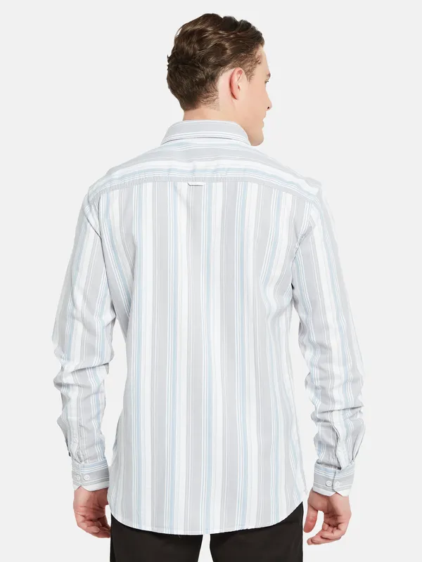 METTLE Vertical Striped Cotton Casual Shirt