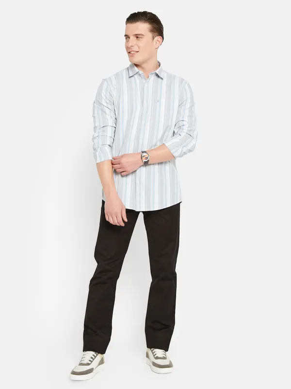 METTLE Vertical Striped Cotton Casual Shirt