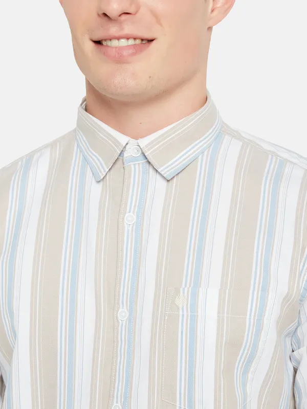 METTLE Vertical Striped Cotton Casual Shirt