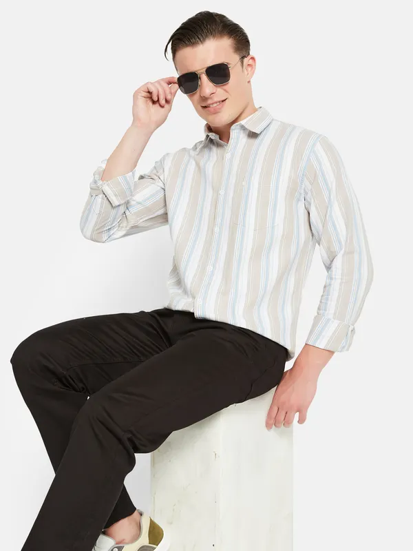 METTLE Vertical Striped Cotton Casual Shirt