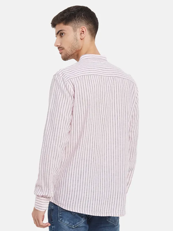 Vertical Stripes Mandarin Collar Shirt