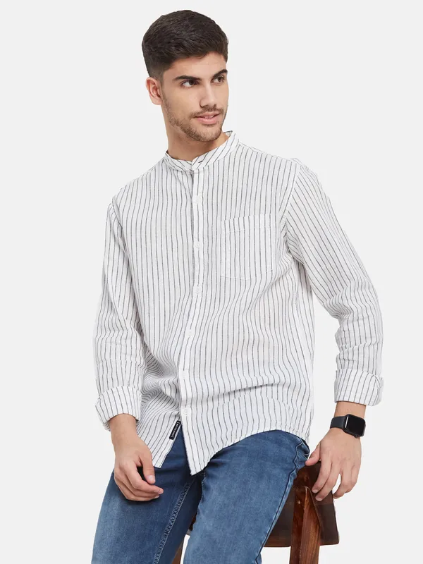 Vertical Stripes Mandarin Collar Shirt