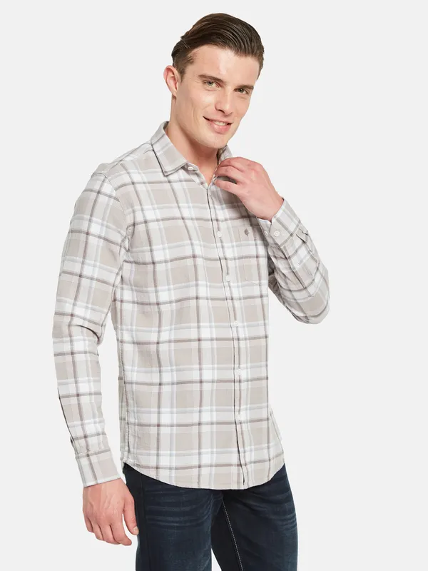 METTLE Tartan Checked Spread Collar Cotton Casual Shirt