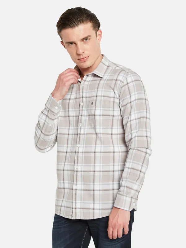 METTLE Tartan Checked Spread Collar Cotton Casual Shirt