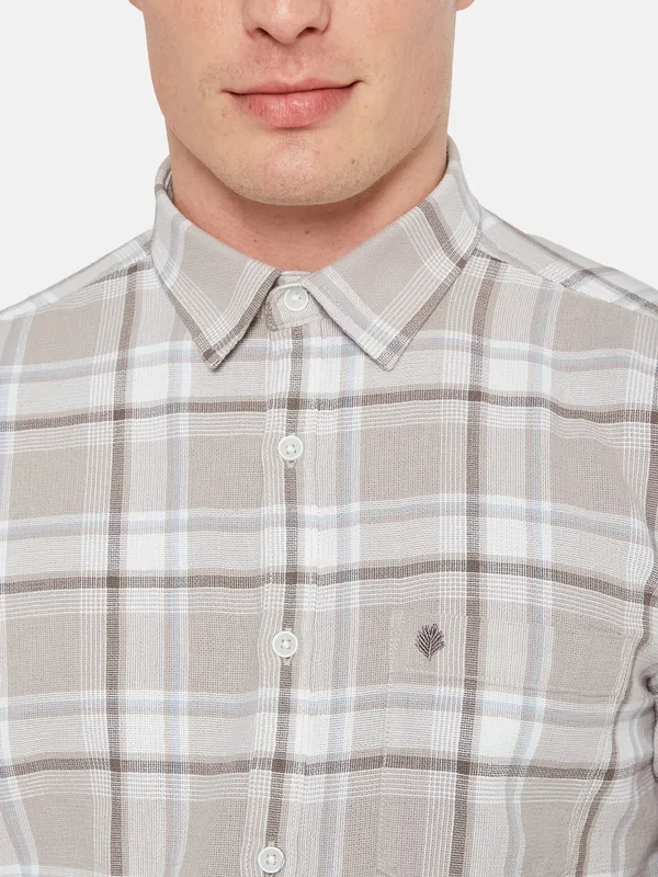 METTLE Tartan Checked Spread Collar Cotton Casual Shirt