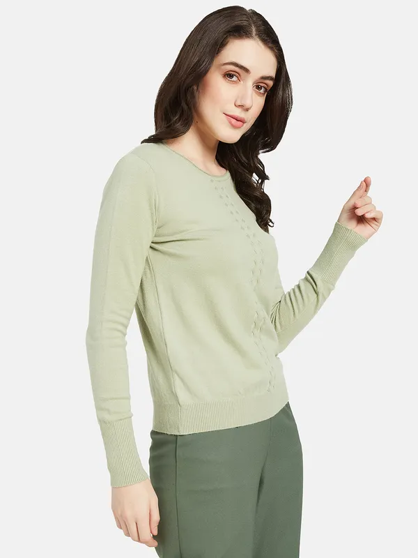 METTLE Women Olive Green Cable Knit Pullover