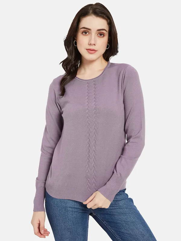 METTLE Women Purple Cable Knit Pullover