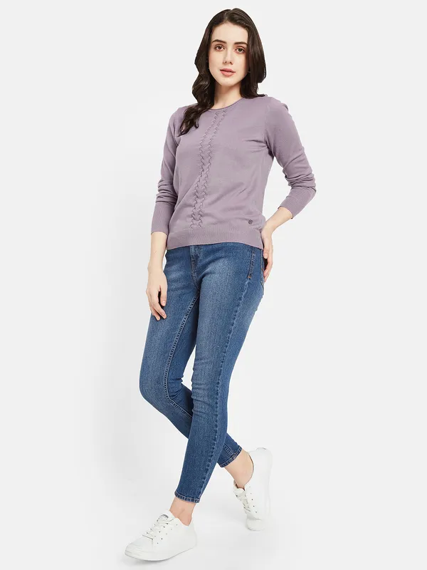 METTLE Women Purple Cable Knit Pullover