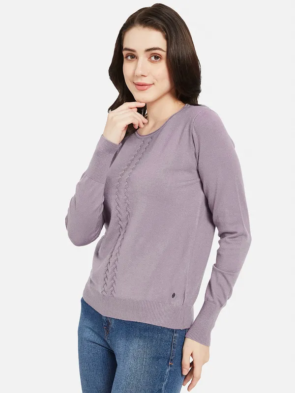 METTLE Women Purple Cable Knit Pullover