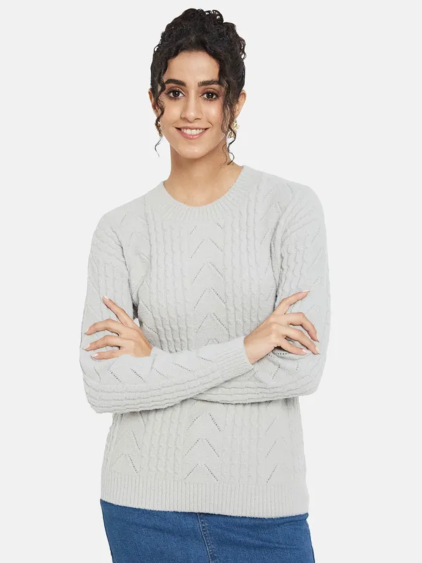 METTLE Women Grey Striped Pullover