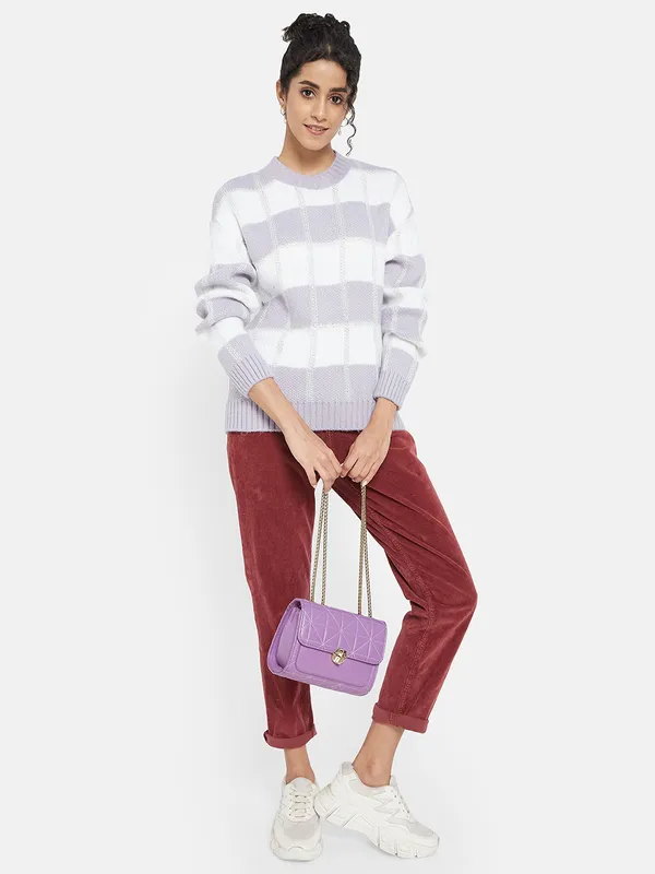 METTLE Women Purple Striped Pullover