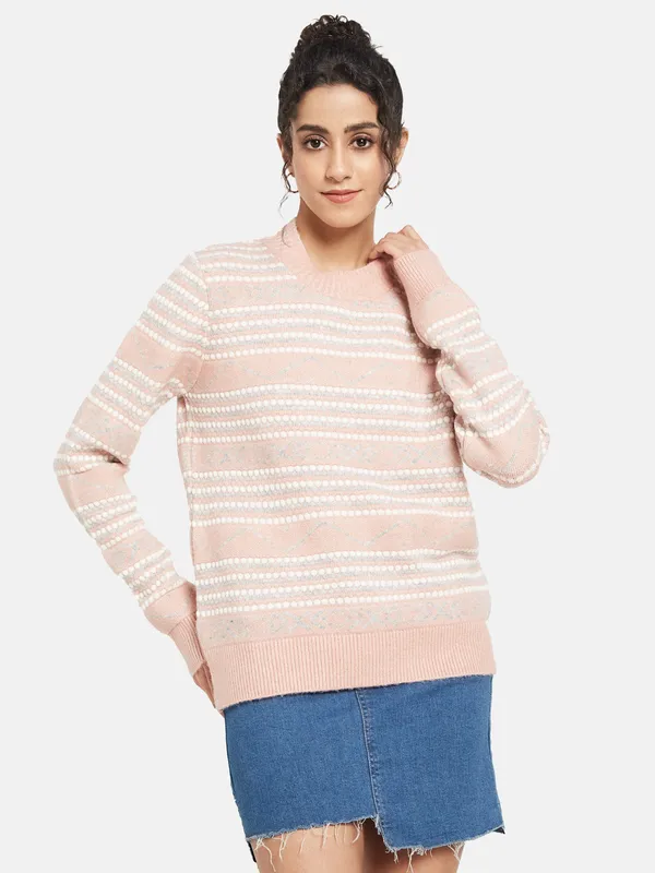 METTLE Women Pink Striped Pullover