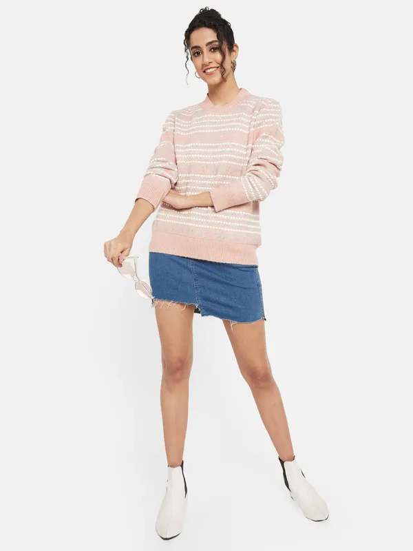 METTLE Women Pink Striped Pullover