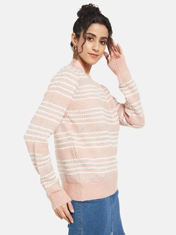 METTLE Women Pink Striped Pullover