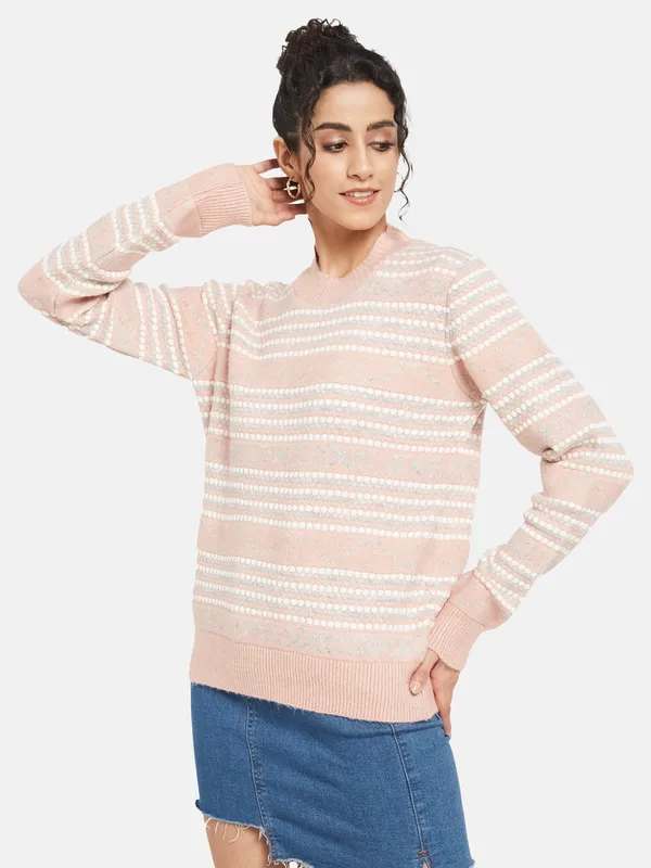 METTLE Women Pink Striped Pullover