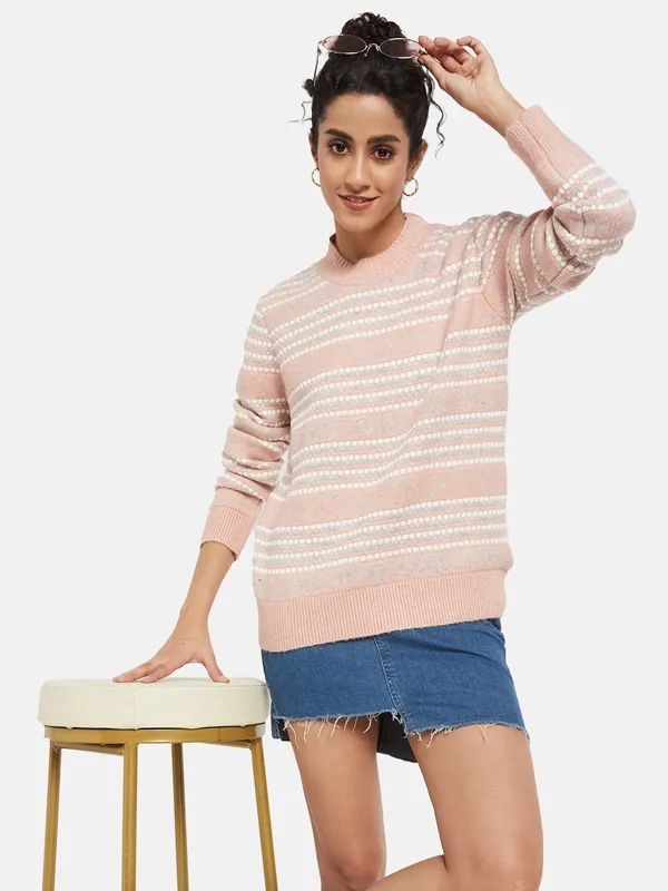 METTLE Women Pink Striped Pullover