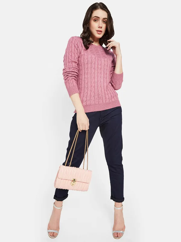METTLE Women Pink Striped Pullover
