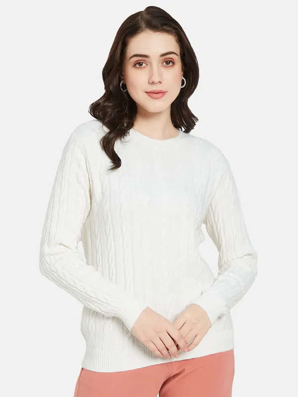 METTLE Women White Cable Knit Pullover