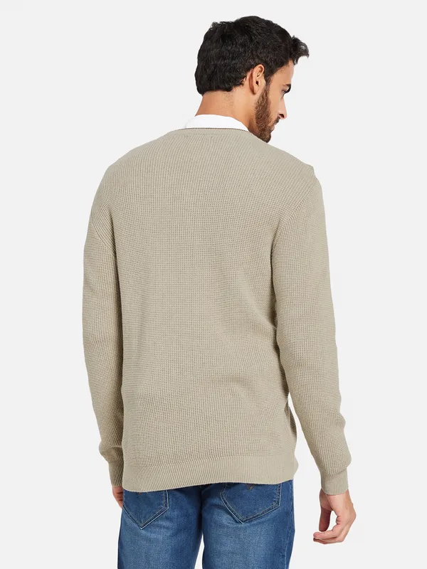 Ribbed V-Neck Cotton Pullover