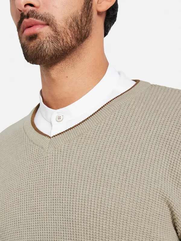 Ribbed V-Neck Cotton Pullover