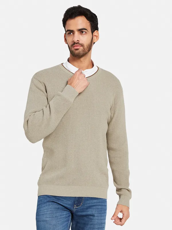 Ribbed V-Neck Cotton Pullover