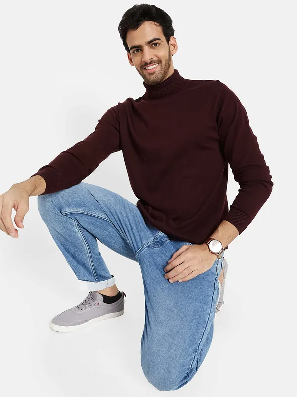 METTLE Men Maroon Pullover