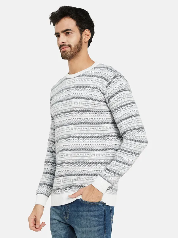 METTLE Geometric Self Design Ribbed Cotton Pullover