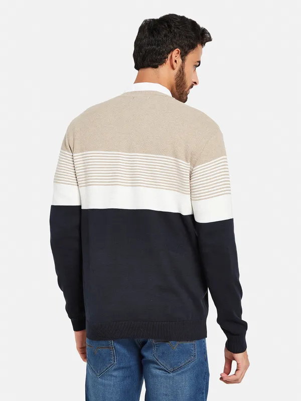 Colourblocked V-Neck Cotton Pullover