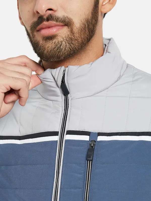 METTLE Men Grey Colourblocked Bomber Jacket