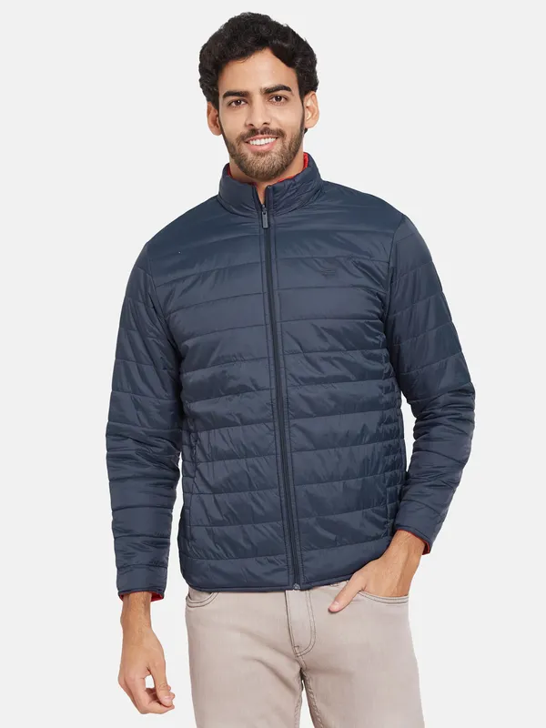 METTLE Men Navy Blue Woven Jacket