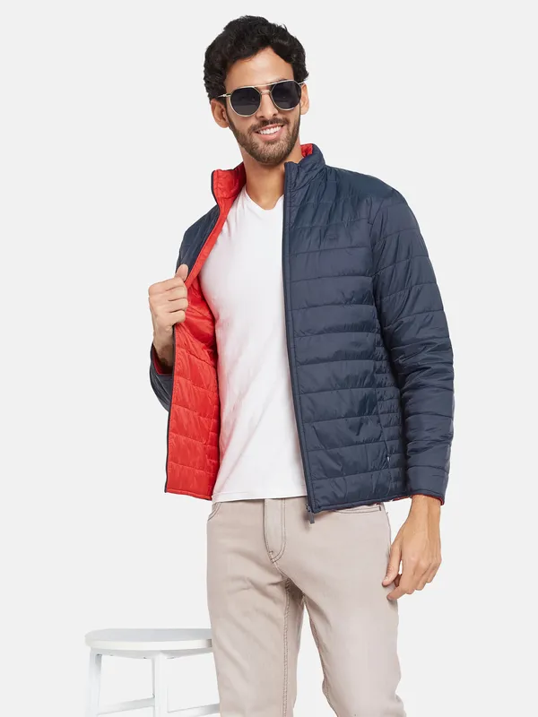 METTLE Men Navy Blue Woven Jacket