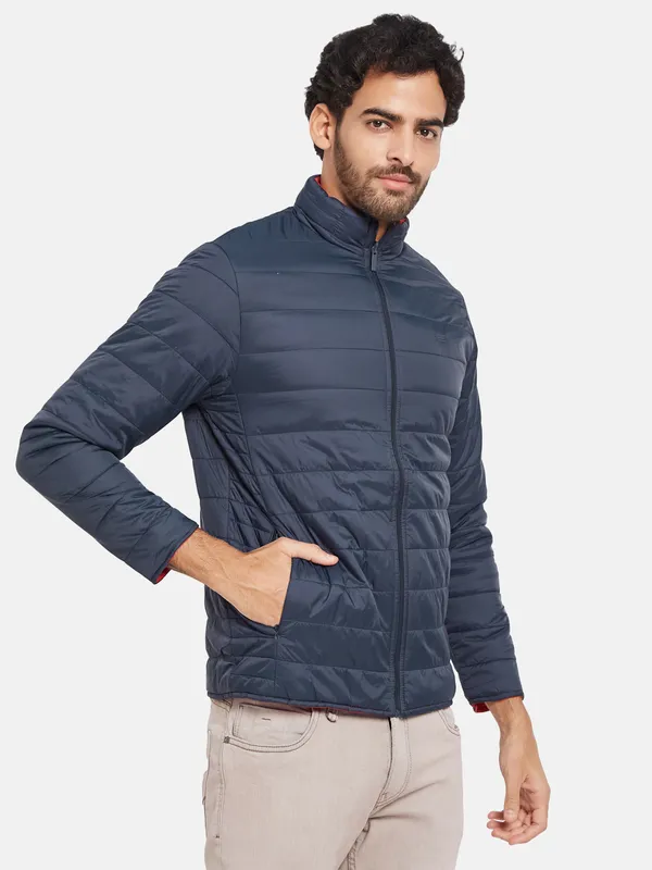 METTLE Men Navy Blue Woven Jacket