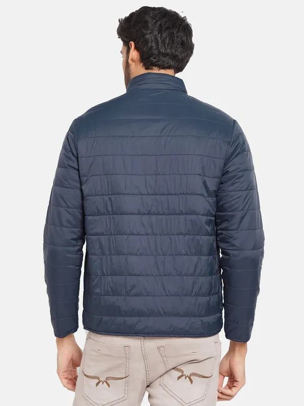 METTLE Men Navy Blue Woven Jacket