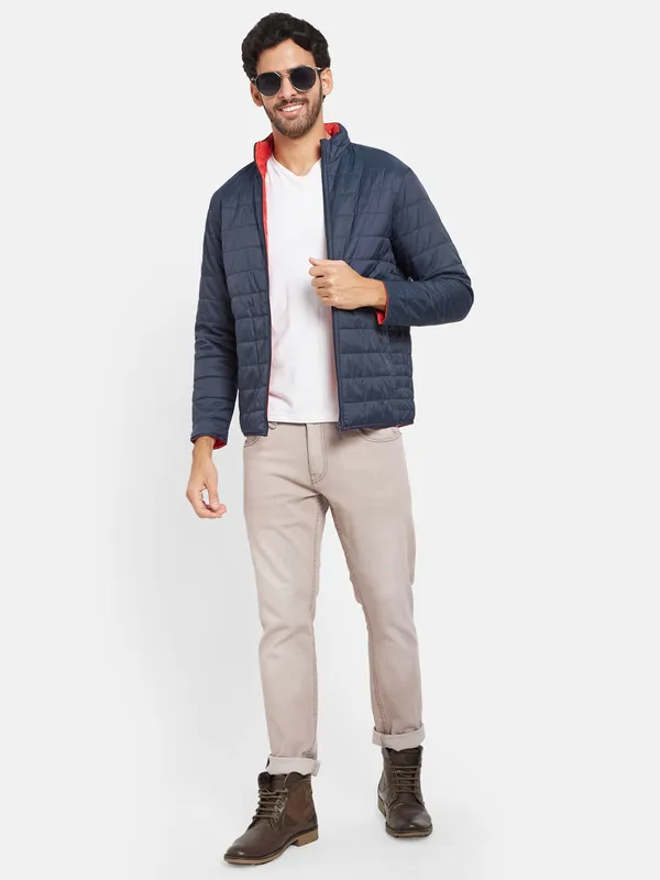 METTLE Men Navy Blue Woven Jacket