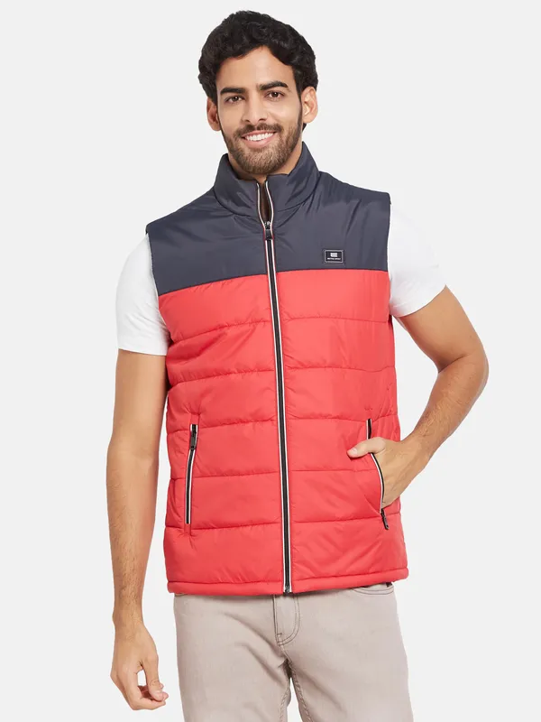 METTLE Men Red Colourblocked Woven Jacket