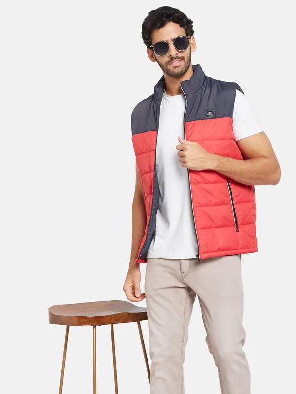 METTLE Men Red Colourblocked Woven Jacket