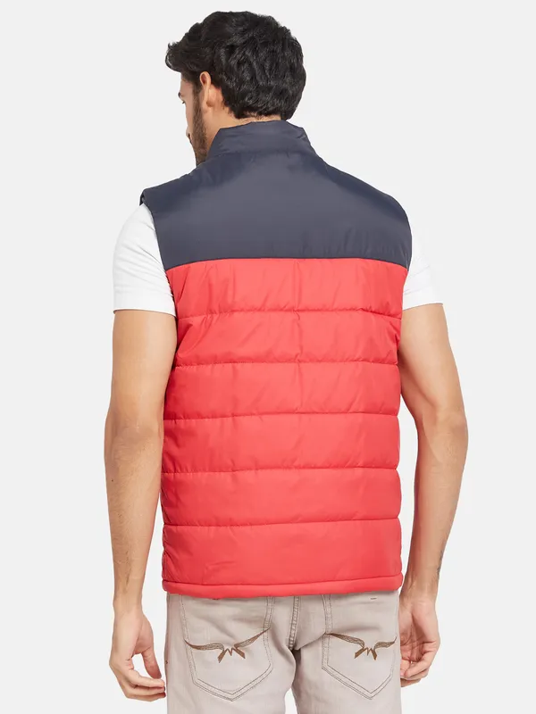 METTLE Men Red Colourblocked Woven Jacket