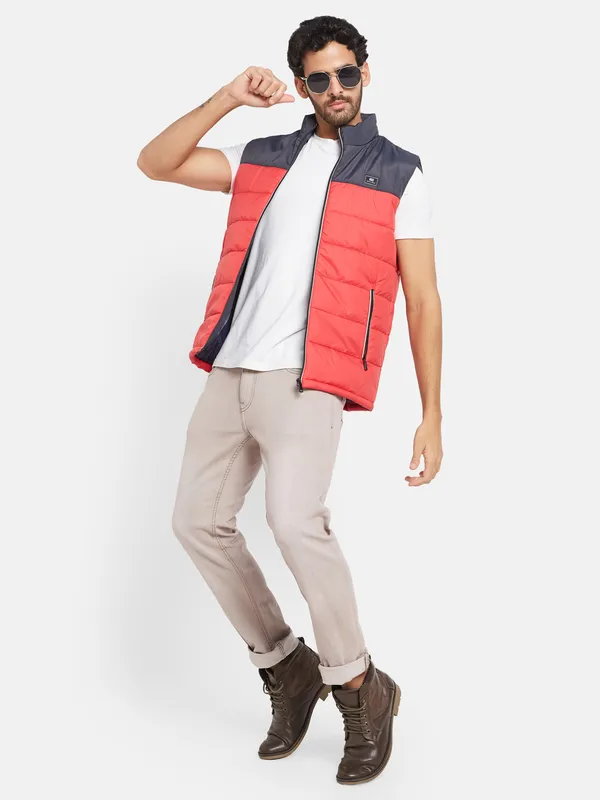 METTLE Men Red Colourblocked Woven Jacket