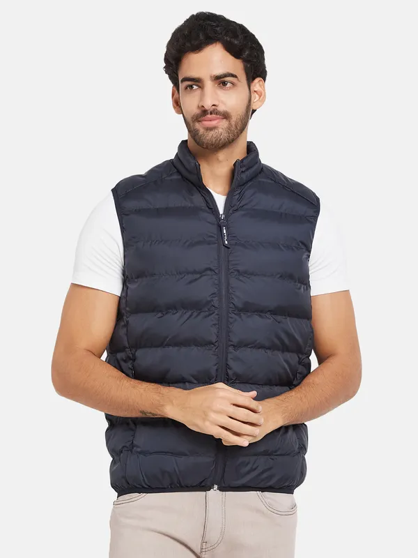 METTLE Men Navy Blue Woven Jacket