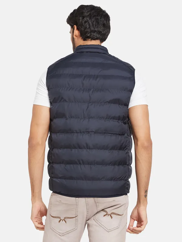 METTLE Men Navy Blue Woven Jacket