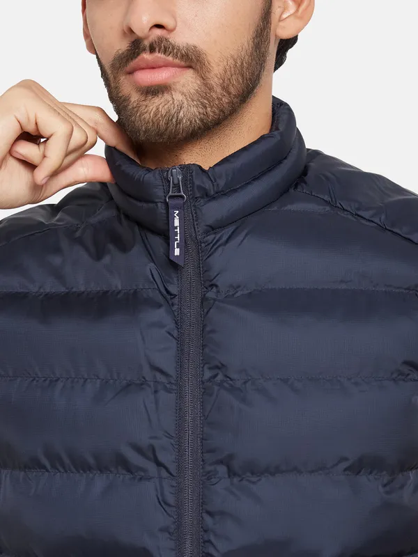 METTLE Men Navy Blue Woven Jacket