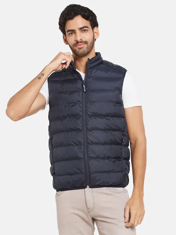 METTLE Men Navy Blue Woven Jacket