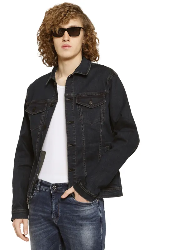 METTLE Men Denim Spread Collar Jacket