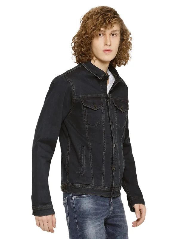 METTLE Men Denim Spread Collar Jacket