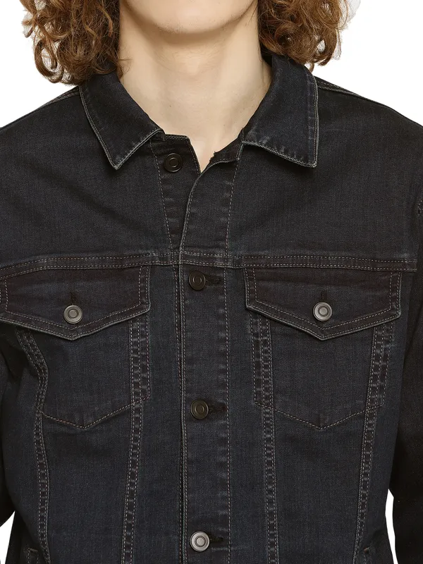 METTLE Men Denim Spread Collar Jacket