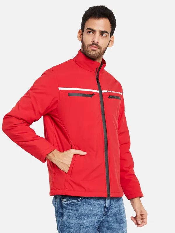 METTLE Men Red Washed Colourblocked Longline Tailored Jacket