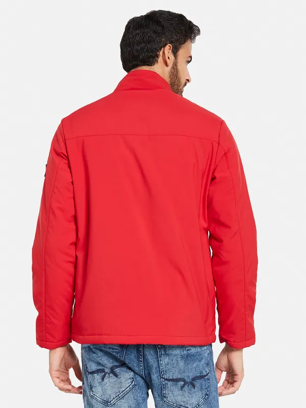 METTLE Men Red Washed Colourblocked Longline Tailored Jacket