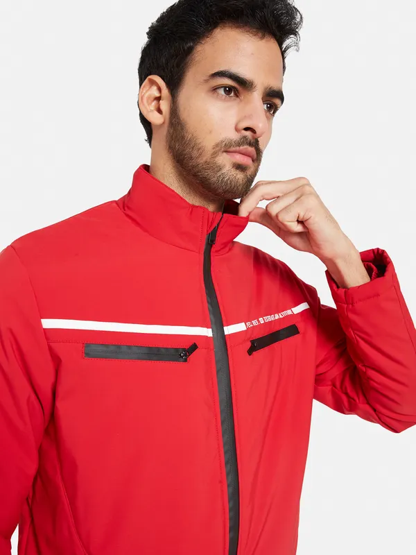 METTLE Men Red Washed Colourblocked Longline Tailored Jacket