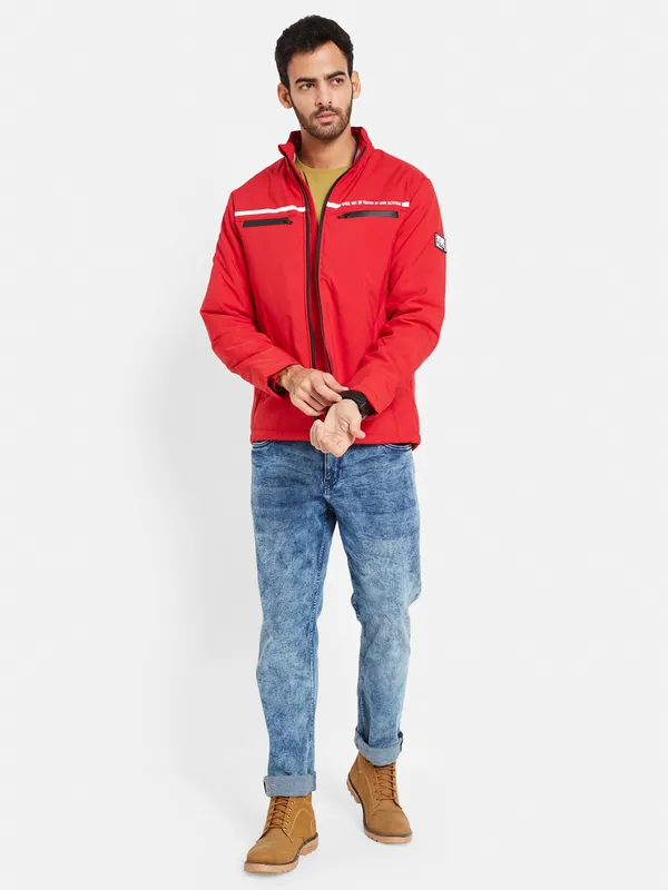 METTLE Men Red Washed Colourblocked Longline Tailored Jacket